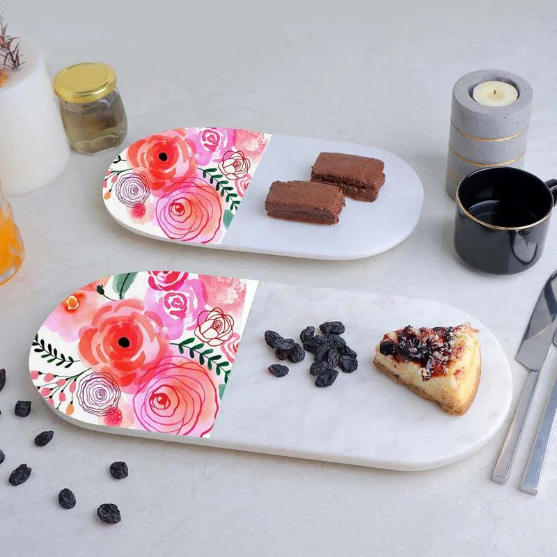 Ovelta Rose Printed (Marble,Brass) Marble Platter - Set of Two media 1