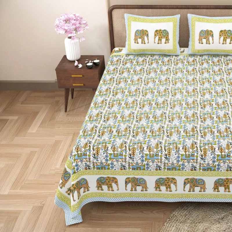 Heritageix Cotton Bedsheet (White,Green) - 240 TC media 4