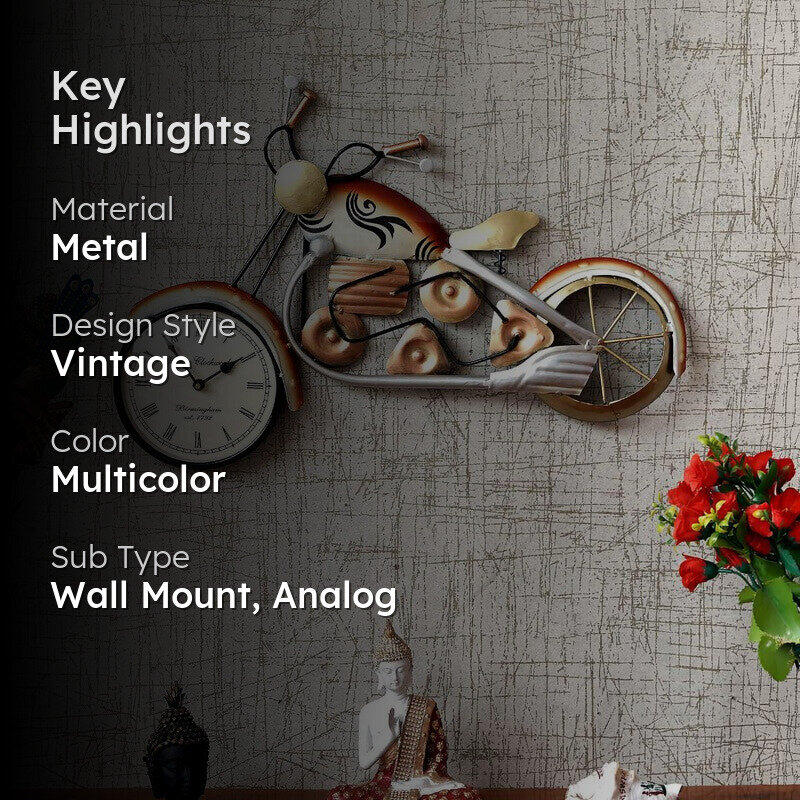 Artistic Bike Dial Showpiece Accent Metal Wall Clock media 2