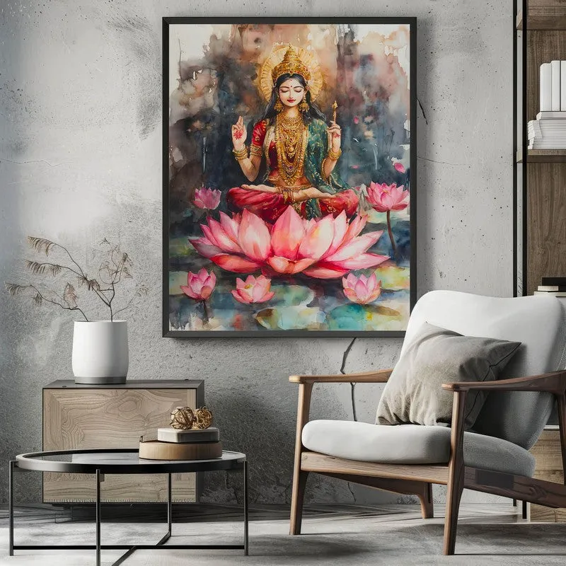 Shri Padmavati Spiritual Archival Paper Wall Painting With Frame - Black media 3
