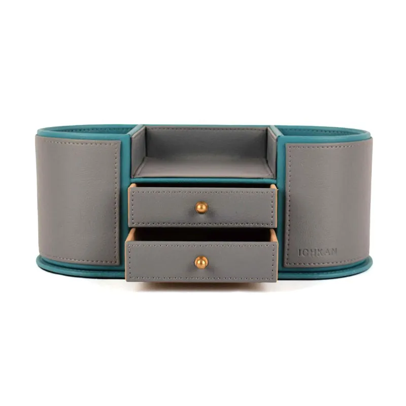 Tisca Curve Faux Leather Desk Organizer - Grey media 4