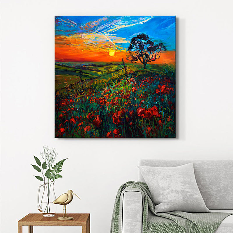 Sunset Field Poly Canvas Wall Painting