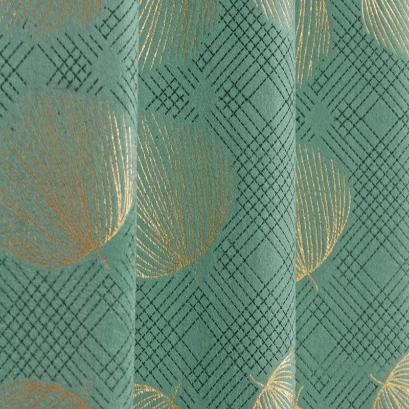 Glow Line Printed Velvet Curtains (Aqua Green,Gold) - Set Of Two media 5
