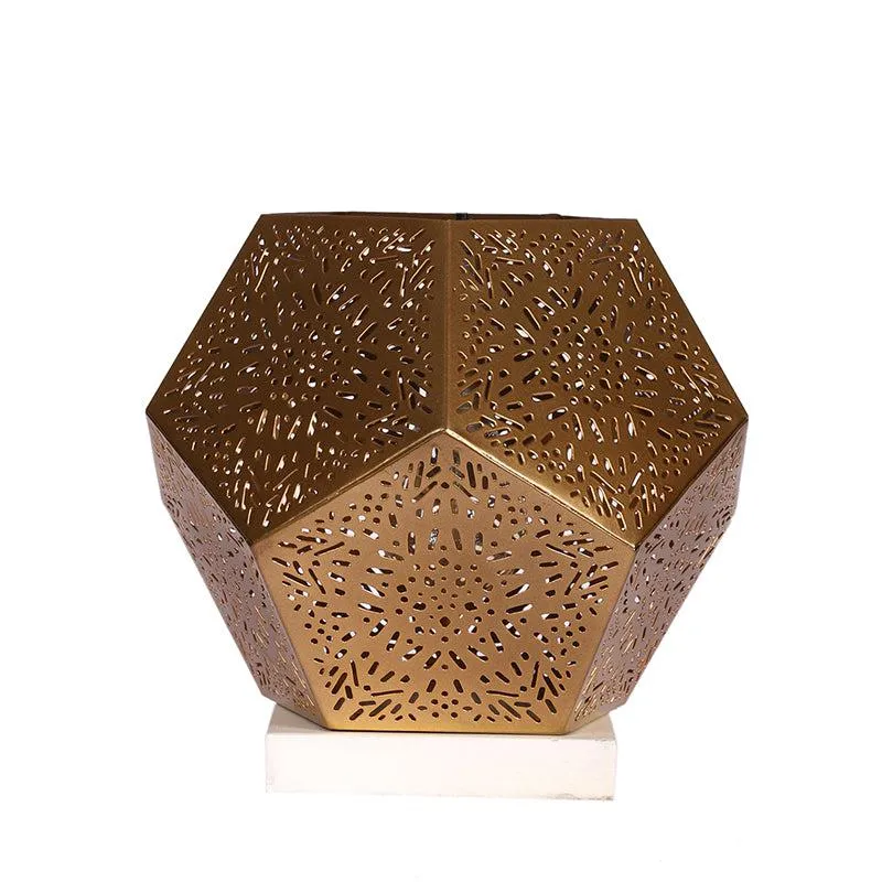 Hexa Flora Etched Metal Table Lamp With White Base - Gold media 4