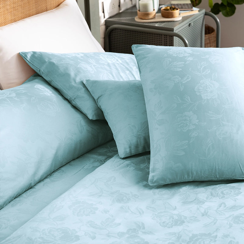Blooming Rose Jacquard Pillow Cover (Pale Blue) - Set Of Two