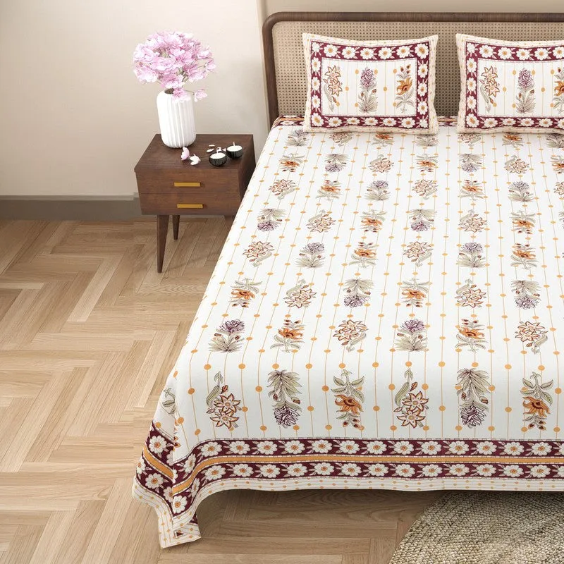 Heritagea Cotton Bedsheet (White,maroon) - 240 TC media 4