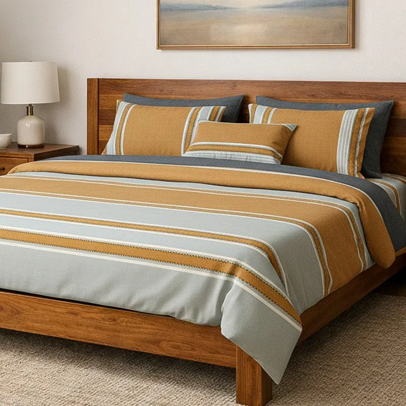 Kaya Striped Microfiber Bedsheet (Brown) - 125 GSM media 3