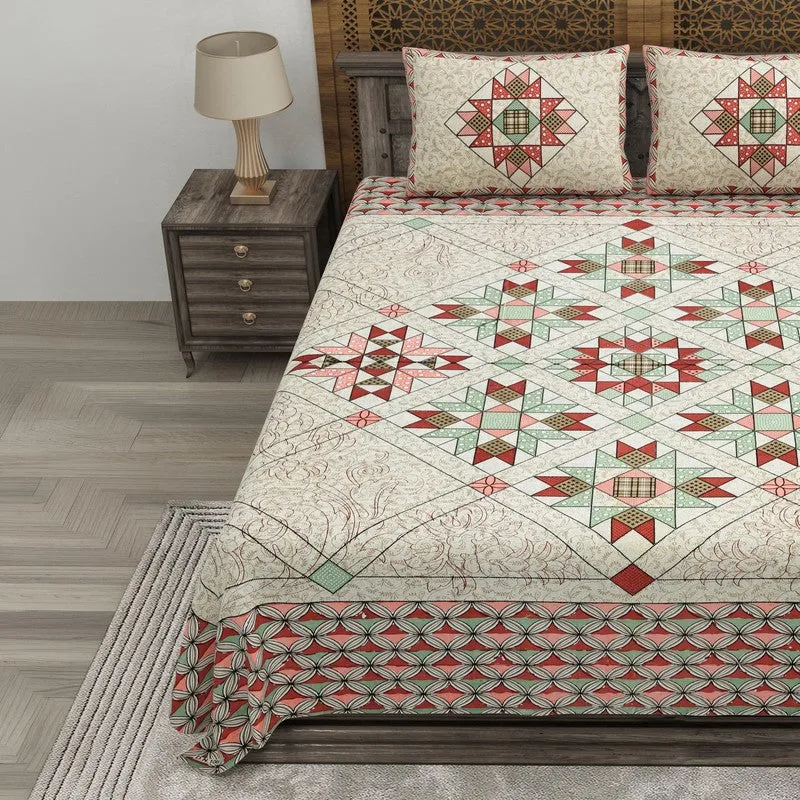 Nestar Cotton Bedsheet (Beige,Red) - 240 TC media 3