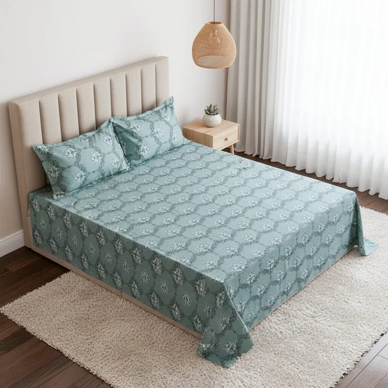 Amora Ethnic Cotton Bedsheet (Green) - 144 TC media 1