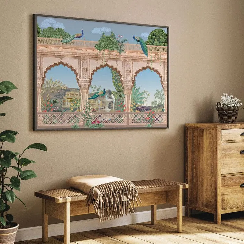 Regal Mughal Heritage Garden Canvas Wall Painting - Black Frame media 5