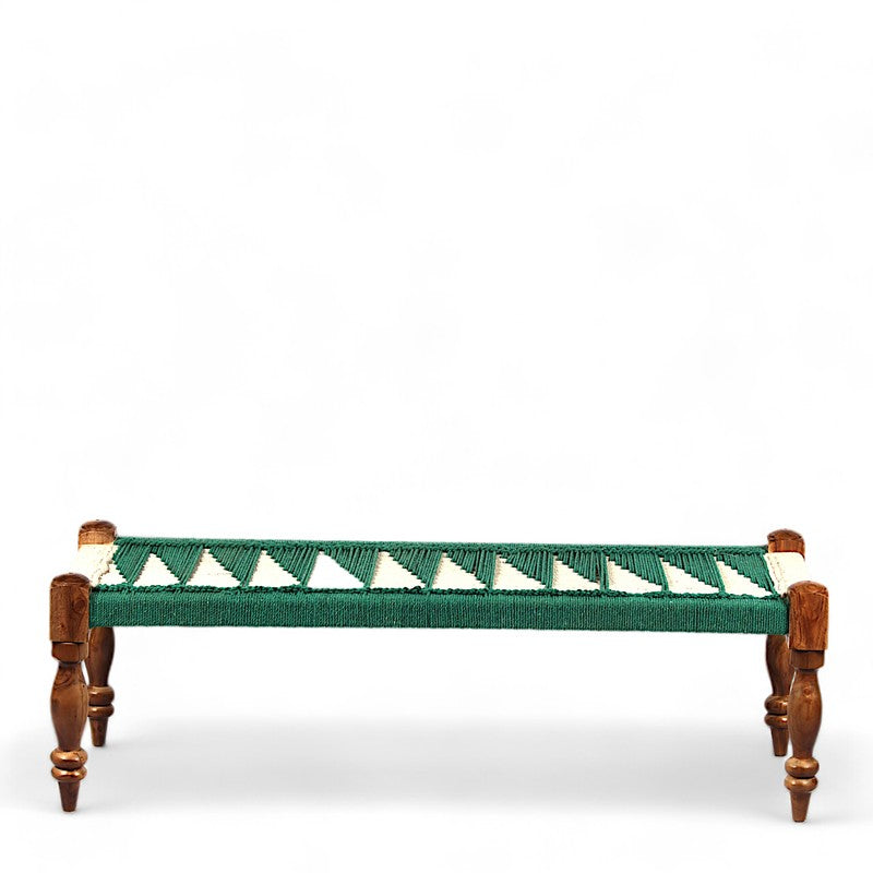 Brevon Sheesham Wooden Bench with Stools (Green,White) - Three Piece Set media 5