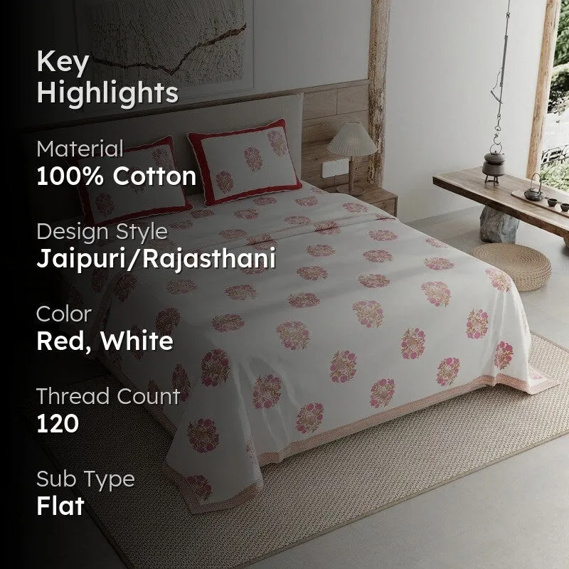 Royal Rang Cotton Bedsheet (Red,White) - 120 TC media 2