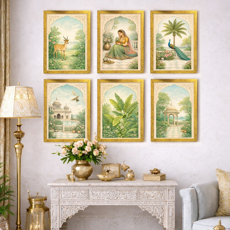 Elysian Paper Wall Painting With Frame - Set Of Six