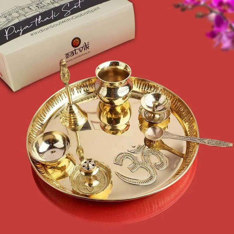 Om Brass Pooja Thali media 1