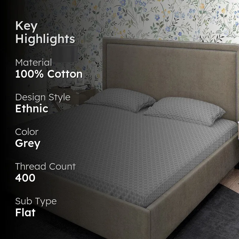 Miniature Motif Ethnic Cotton Bedsheet (Dark Grey) - 400 TC media 2