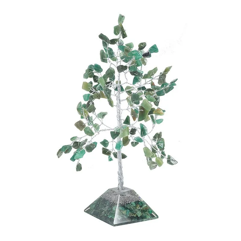 Chi Flow Handcrafted Agate Stone Tree Showpiece - Green & Silver media 6