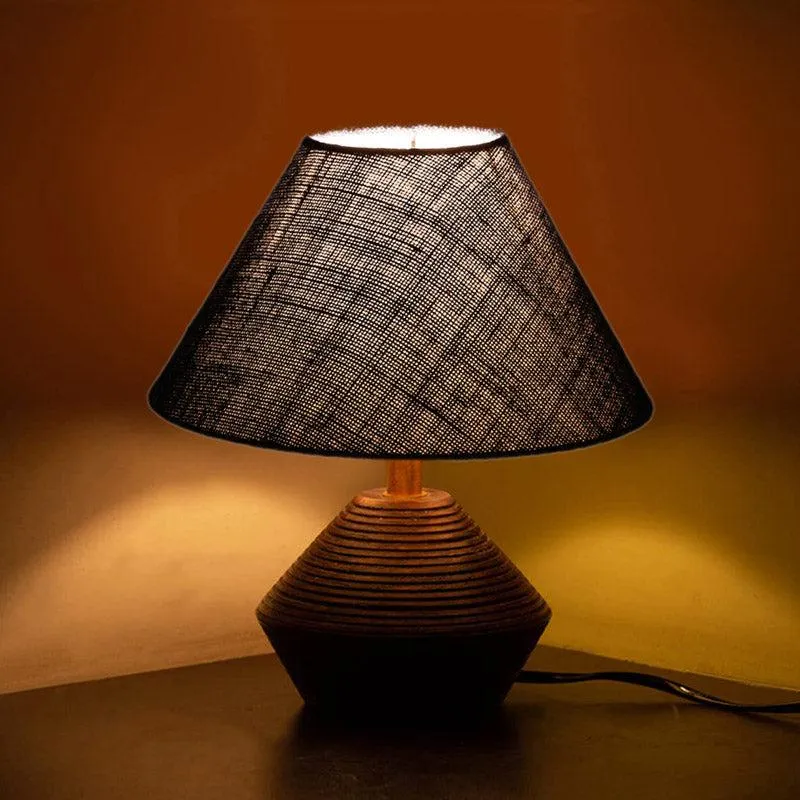 Yami Cone Wooden Table Lamp With Jute Shade - Brown,Blue media 1