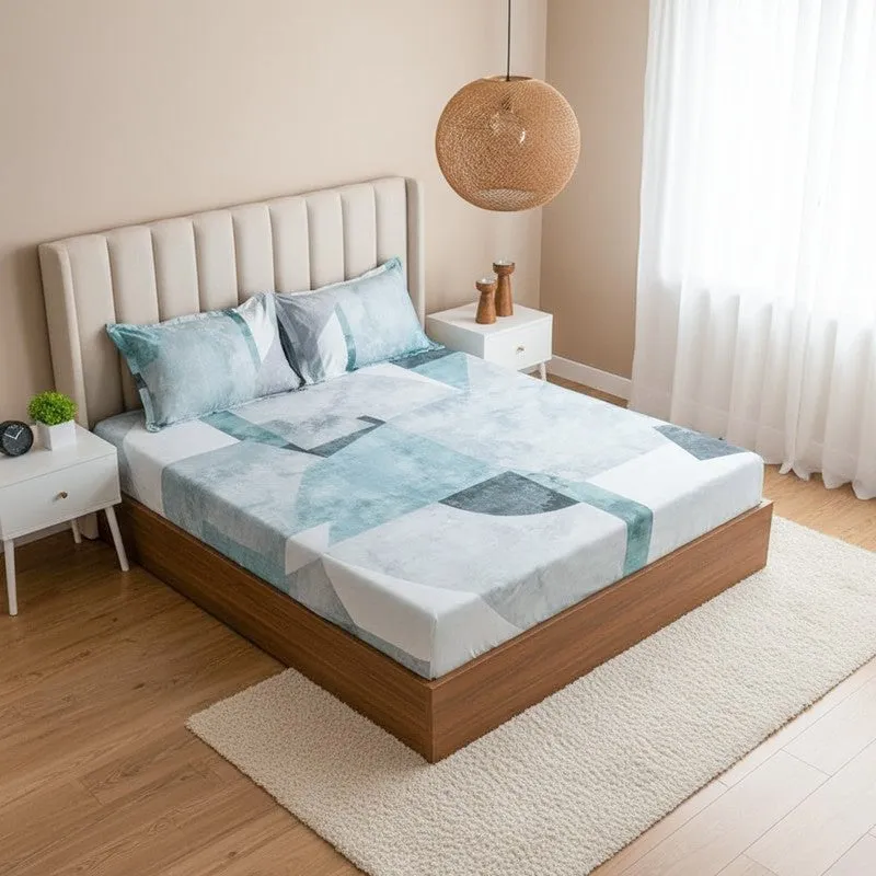 Parigul Abstract Cotton Bedsheet (Blue) - 200 TC media 1