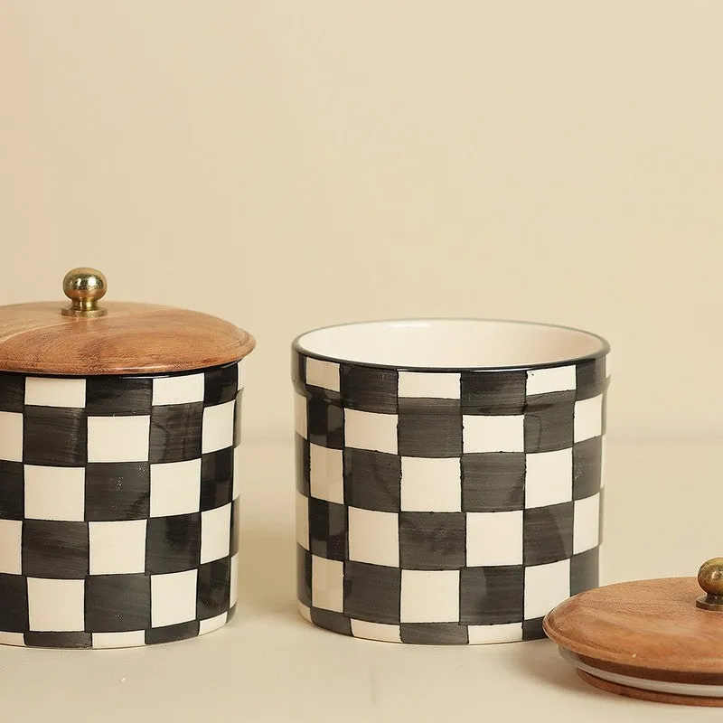 Zyra Check Ceramic Jar (1000 mL) - Set Of Two media 6