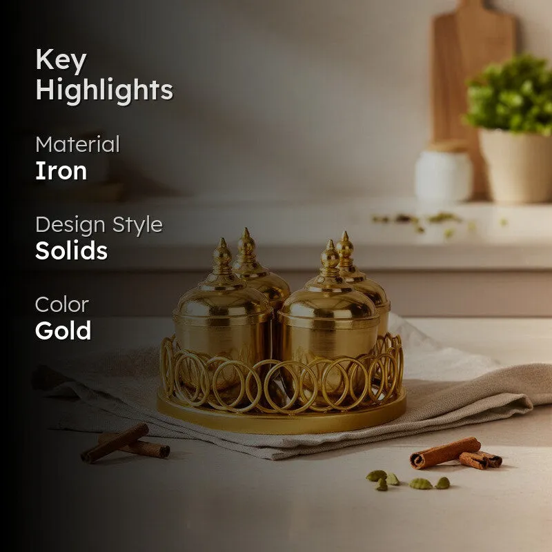 Aristal Metal Jars With Tray (Gold) - Five Piece Set media 2