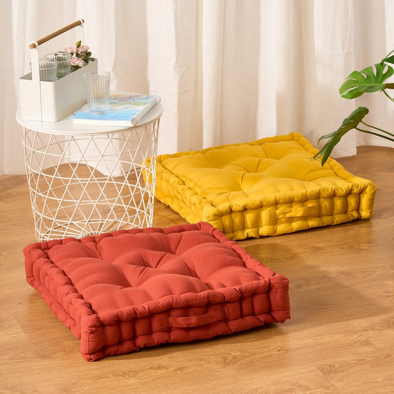 Marlon Cotton Floor Cushion (Mustard Yellow) - Set Of Two media 8