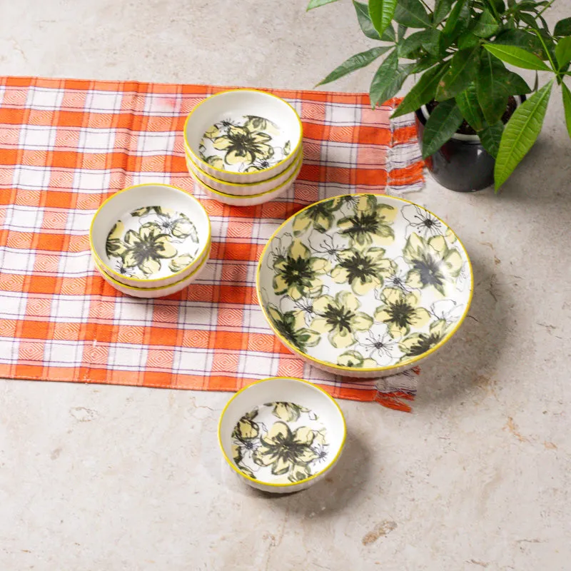 Golden Aura Floral Serving Bowl - Seven Piece Set media 3