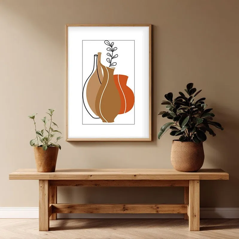 Earthen Jars Canvas Wall Painting With Brown Frame media 1