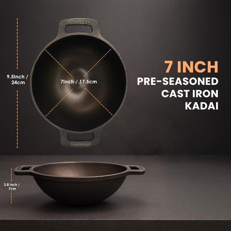 Solara Cast Iron Round Kadhai Without Lid - 1000 mL/7 Inch media 11