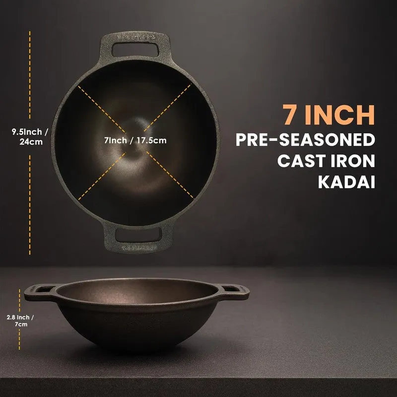 Solara Cast Iron Round Kadhai Without Lid - 1000 mL/7 Inch media 11
