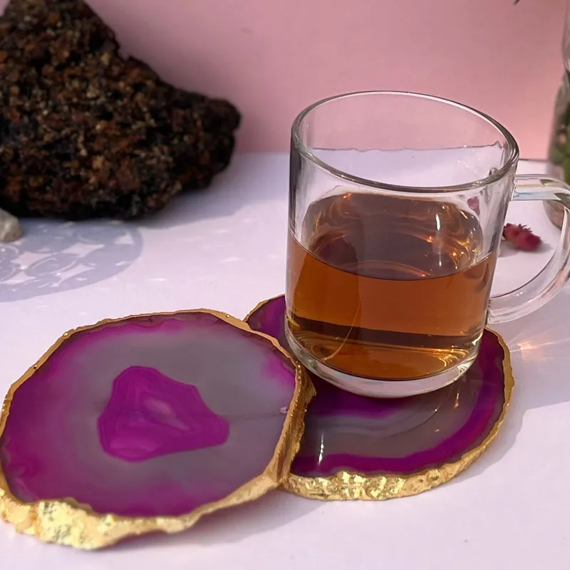 Candra Handcrafted Brazilian Agate Coaster (Pink) - Set Of Two media 5
