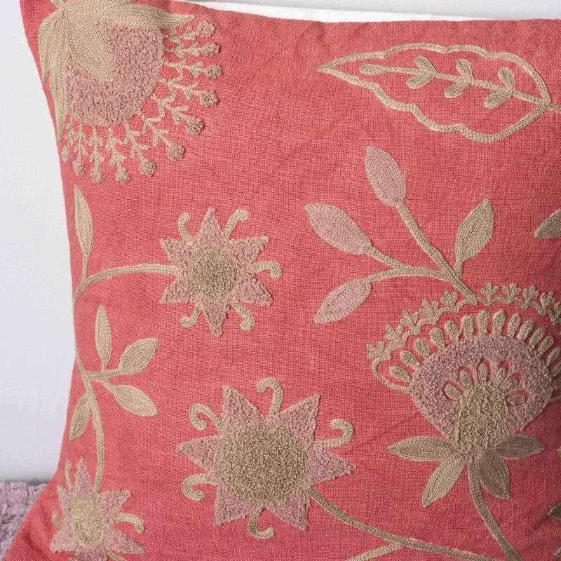 Ruby Buds Embroidered Cotton Cushion Cover media 3