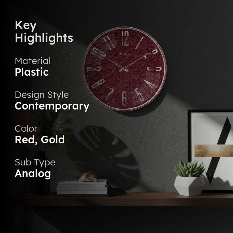 Elite Numeric Plastic Wall Clock - Red & Rose Gold media 2