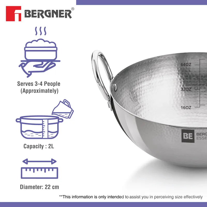 Bergner Stainless Steel Hammered Kadhai - 2000 mL media 6