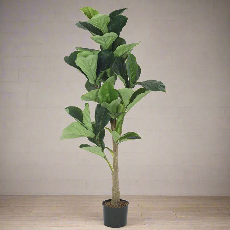 Faux Realtouch Green Fiddle Leaf Fig Tree With Black Plastic Pot - 3.9 Feet media 3
