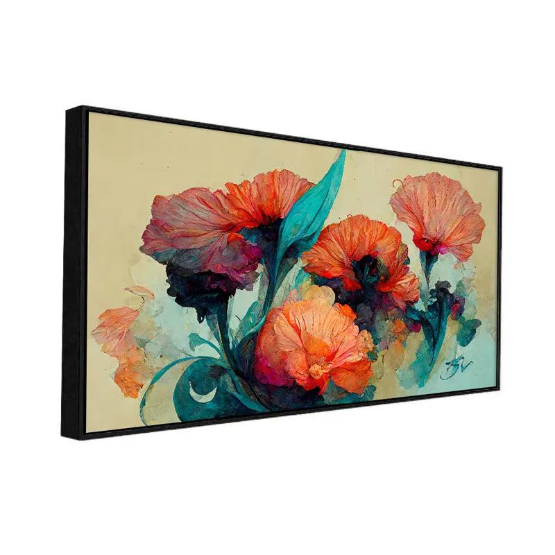 Flaming Blue Blooms Floral Canvas Wall Painting With Frame - Black media 4