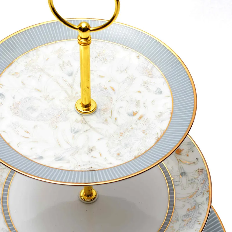 Gilded Iris 3-Tiered Porcelain Dessert Stand - Grey media 3