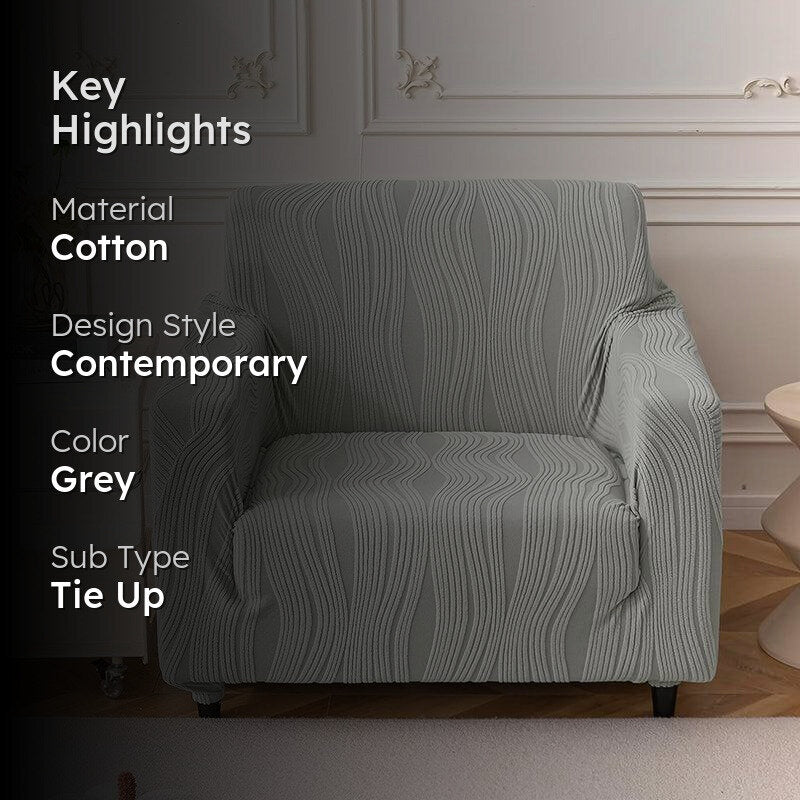 Velvet Night Solid Sofa Cover (Light Grey) - Single Seater media 2
