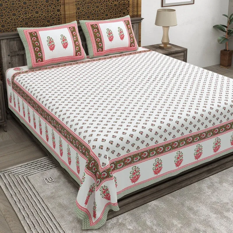 Nestva Cotton Bedsheet (White,Pink,Olive Green) - 240 TC media 1