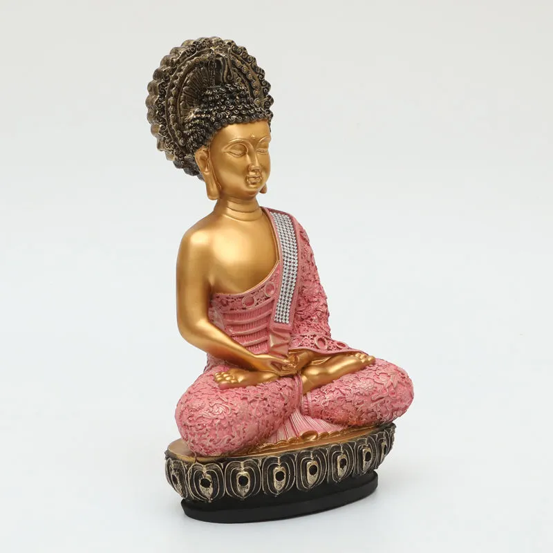 Seated Buddha Showpiece - Pink, Gold media 4