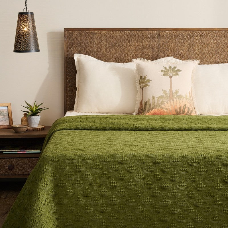 Geo Haven Cotton Bedcover (Green) (350 Gsm) - Two Piece Set