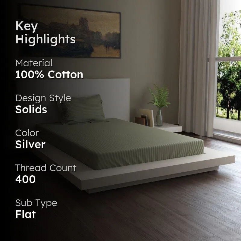 Lush Lavish Solid Cotton Bedsheet (Silver) - 400 TC media 2