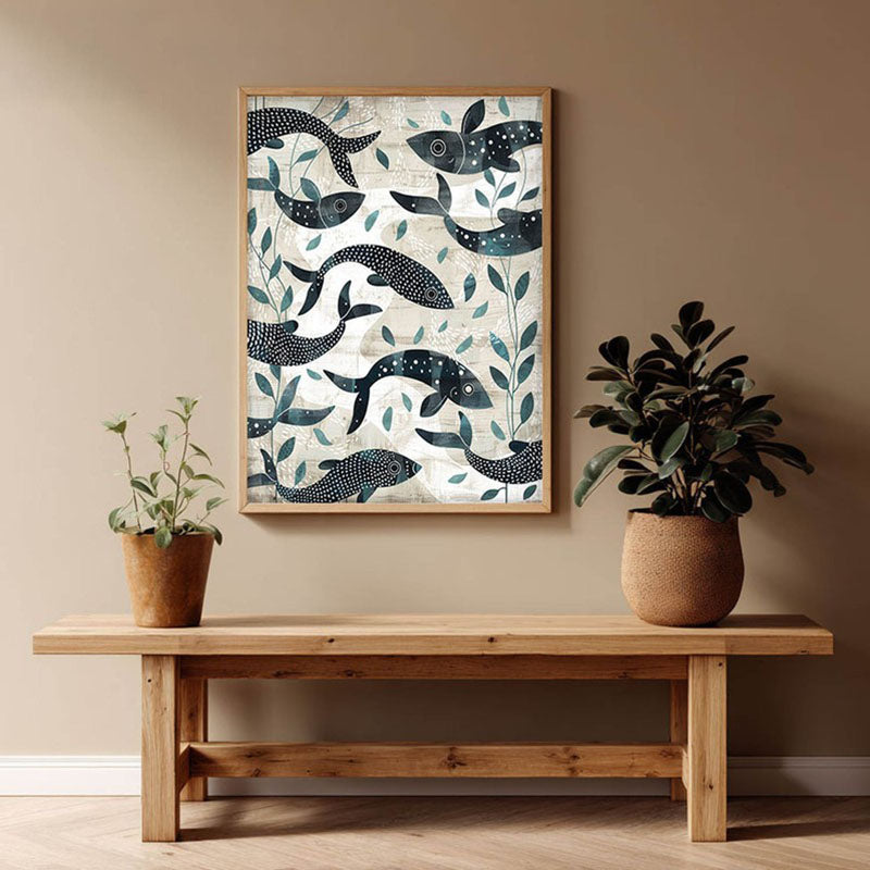 Samudra Canvas Wall Painting With Brown Frame
