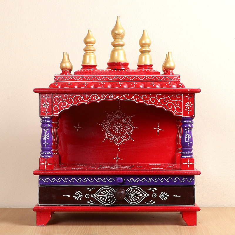 Shrinaya Wooden Mandir - Red & Purple media 5