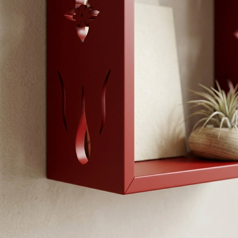 Cube Floating Wall Shelf (Red) - Set Of Three media 3