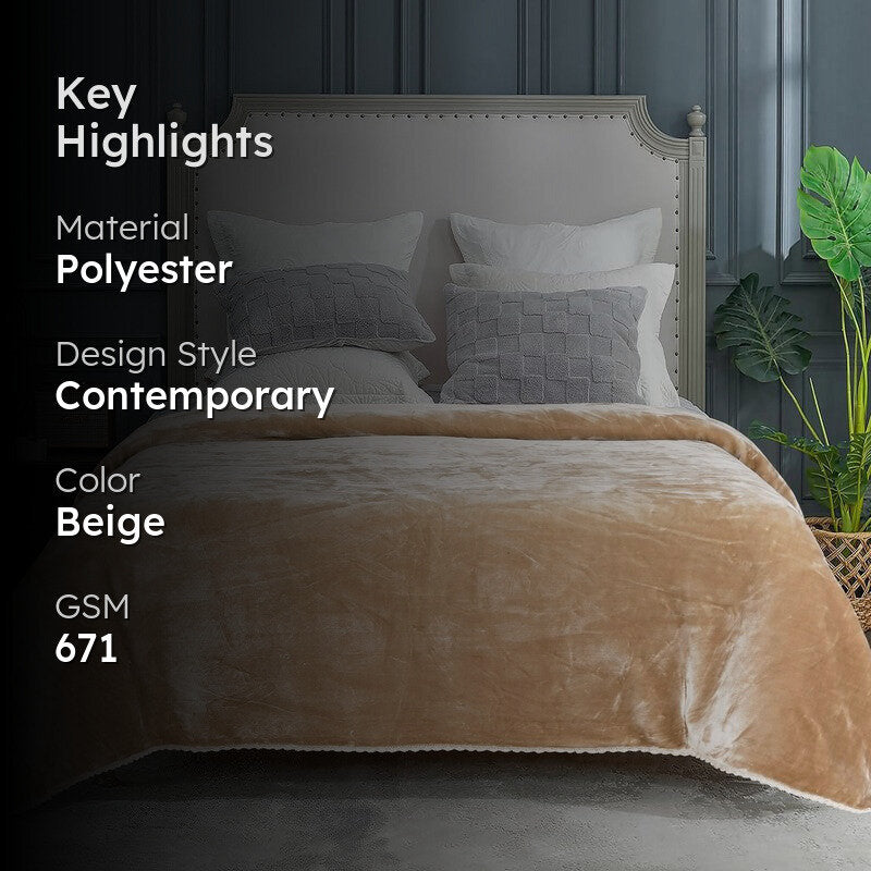 Singu Polyester Solid Blanket - Beige media 2