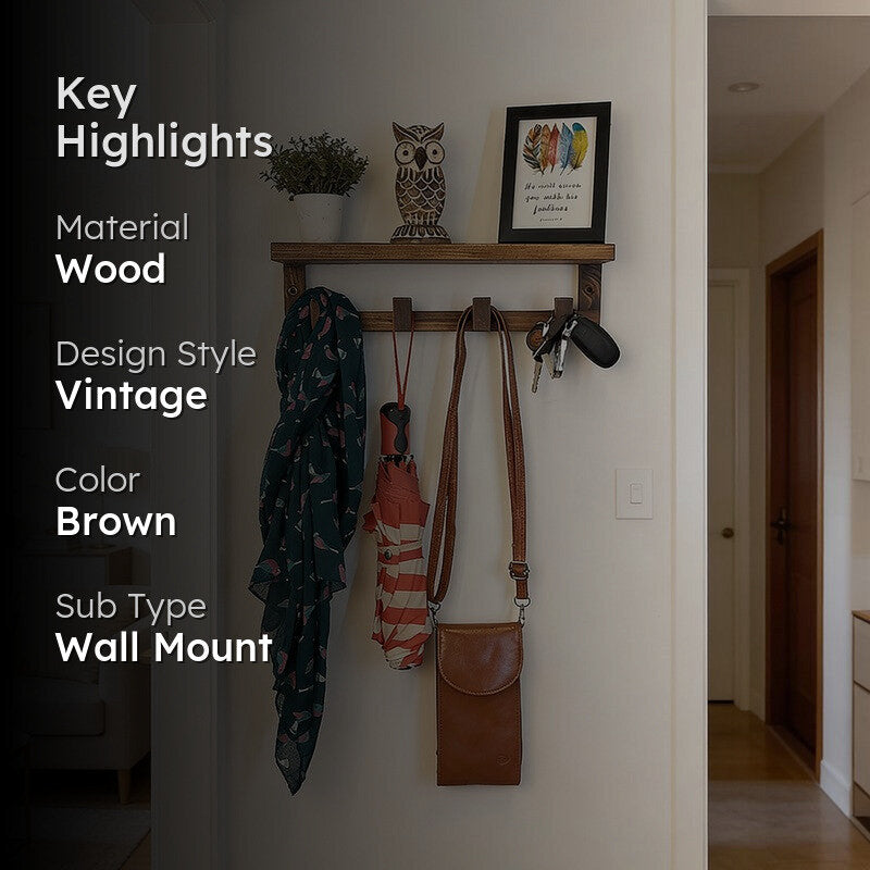 Dwaar Wooden Wall Shelf Organiser with Key Holders media 2