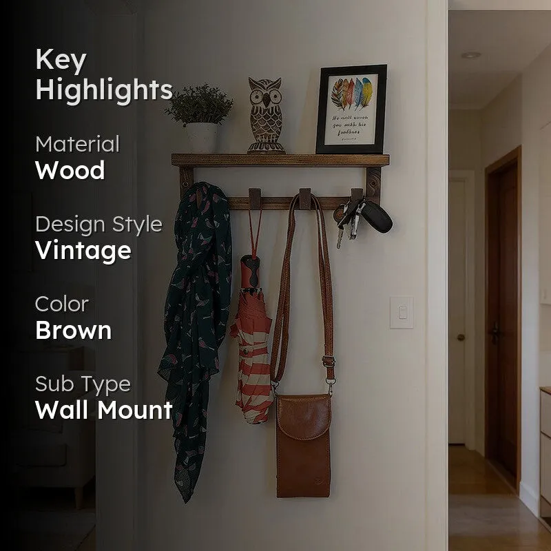 Dwaar Wooden Wall Shelf Organiser with Key Holders media 2