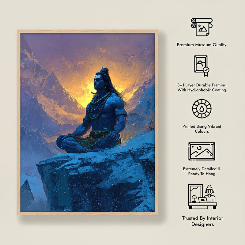 Lord Shiva Meditating I Archival Paper Wall Art - Natural Brown Frame media 8