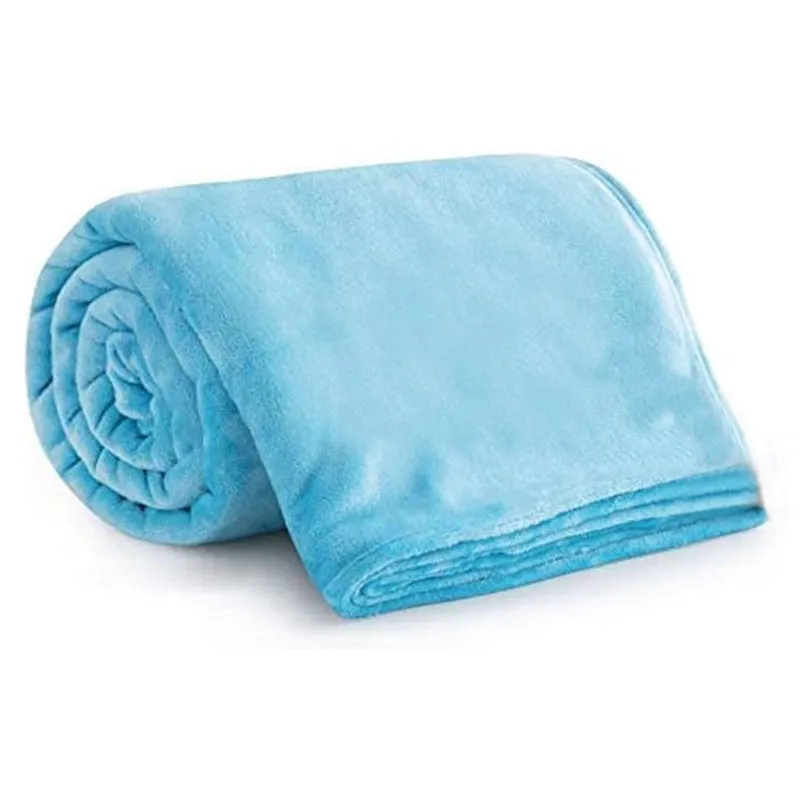 Sarva Solid Knitted Cotton Flannel Blanket (Blue) - 190 GSM media 4