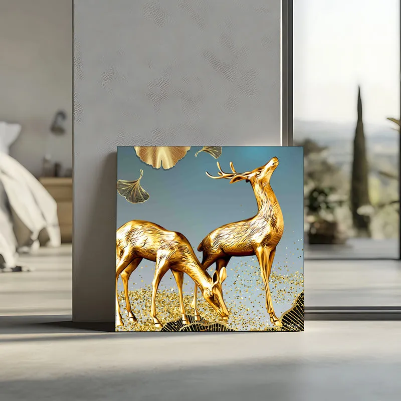 Golden Stags Canvas Wall Painting media 7